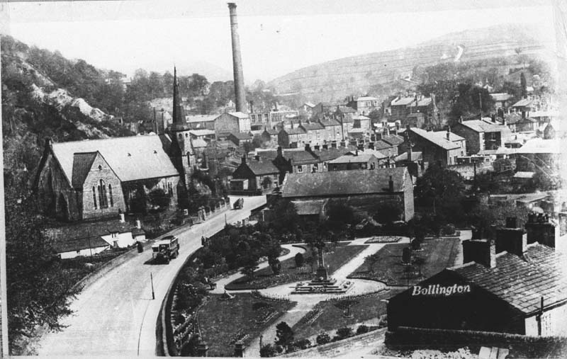 Bollington from aqueduct looking east, War Memorial and Congregational church