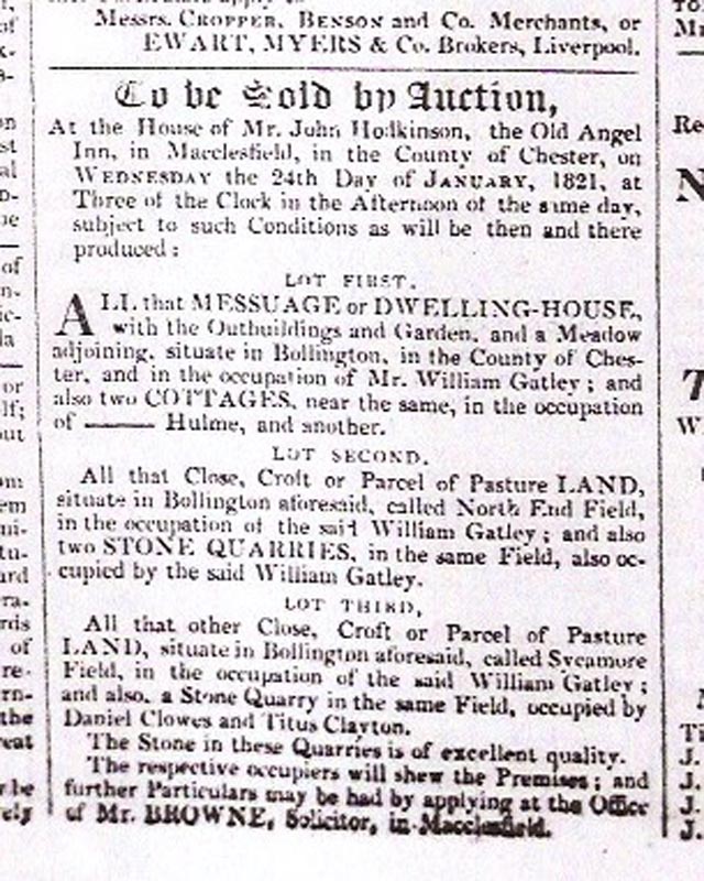 Newspaper article quarries auction